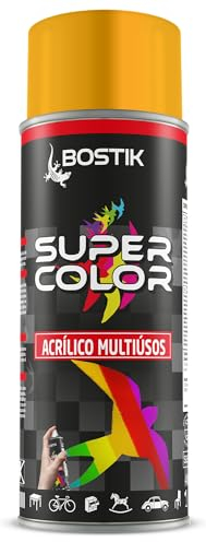 Bostik SUPER COLOR AMARILLO RAL 1007, Pintura en Spray Acrílica para Uso Profesional y Doméstico, Multiusos, Secado Rápido, Acabado Brillante, Interior y Exterior, Bote 400 ml
