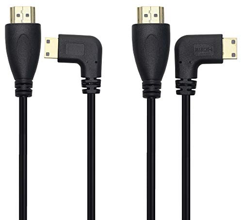 Lot de 2 mini câbles HDMI vers HDMI, mini HDMI mâle 90 degrés gauche et droite vers HDMI mâle 50,8 cm
