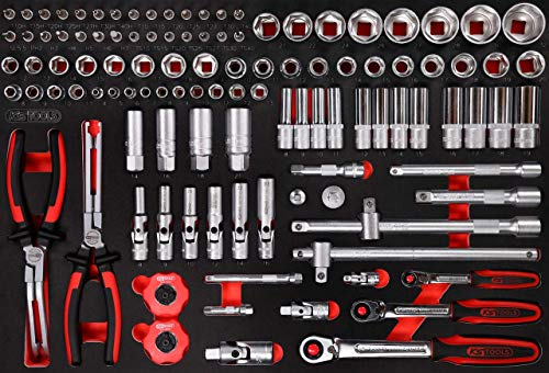 KS Tools 811.0111 1/4'' + 3/8'' + 1/2'' Steckschlüssel-Satz in Schaumstoffeinlage, 111-tlg