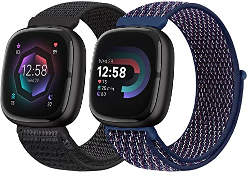 Runostrich Nylon Armband Kompatibel mit Fitbit Versa 4/Fitbit Sense 2/Fitbit Versa 3/Fitbit Sense, Weich Atmungsaktiver Sport Armband Verstellbares Ersatzband Damen Herren