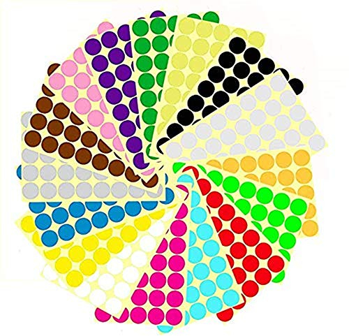Runde Punkt-Aufkleber,25mm Kleine Runde Punkt-Aufkleber Klebrige Farbkodierung-Aufkleber,16 Verschiedene Sortierte Farben,16 Blätter