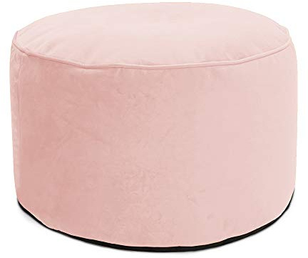 rucomfy Beanbags Luxury Round Velvet Pouffe Bean Bag - Large Footstool Ottoman for Living Room or Bedroom - Lightweight & Durable - W55cm x H38cm - Pink