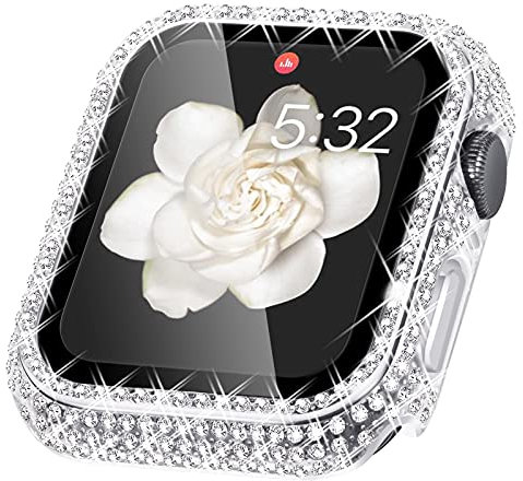 Wingle Compatibile con Apple Watch 42 mm Serie 3/2/1, Lady Shiny Diamond Protector Bumper Cover con protezione dello schermo in vetro temperato compatibile per iwatch caso 42 mm Serie 3/2/1,