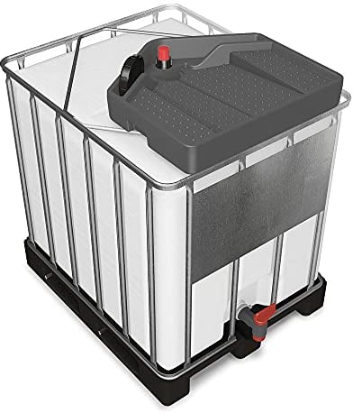 Trichter aus Kunststoff, 790 mm x 175 mm x 730 mm, grau, mit großer Abfüllöffnung für IBC's, Volumen 15 Liter, mit Ablaufbecken