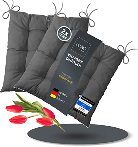 LILENO HOME 2er Set Stuhlkissen Anthrazit (40x40x6 cm) - Sitzkissen für Gartenstuhl, Küche oder Esszimmerstuhl - Bequeme UV-beständige Indoor u. Outdoor Stuhlauflage als Stuhl Kissen
