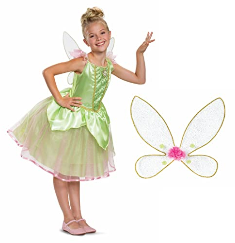 Disney Officiel Déguisement Fée Clochette Enfant, Ailes de Fée, Robe Papillon Peter Pan Carnaval, 5-6 Ans