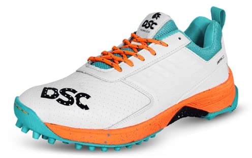 DSC Jaffa 22 Cricket Shoes | White/Orange | for Boys and Men | Lightweight | Embossed Design | 6 UK, 7 US, 40 EU