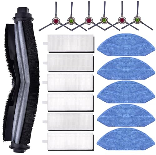18-teiliges Zubehör-Set für Ecovacs Deebot OZMO U2 DGN22 U2 Pro Roboter-Staubsauger, 1 Hauptbürste, 6 Seitenbürsten, 6 HEPA-Filter, 5 Wischtücher