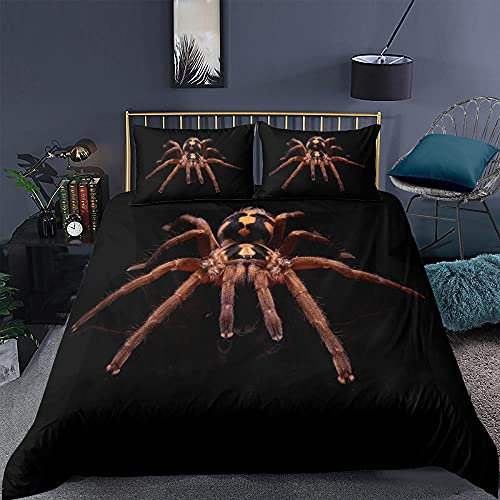 TBBDH Bettwäsche 135 x 200 Schwarze Spinne 3D Mikrofaser JugendbettwäSche Set, Atmungsaktive Hypoallergene Bettdecke mit Reißverschluss + 2 Kissenbezüge 80x80 cm