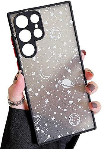 ZTOFERA Hülle Kompatibel mit Samsung Galaxy S22 Ultra 5G, Planet Sterne Muster Handyhülle Kratzfest Stoßfest Schutzhülle Matt Frosted Harte PC Rückseite Hülle mit Silikon Bumper Cover, Weiß Sky