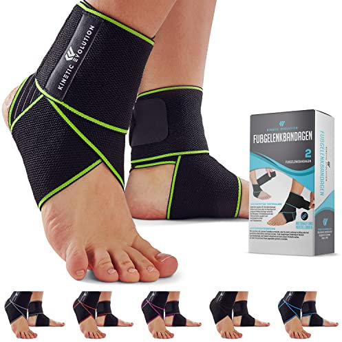 KINETIC EVOLUTION einstellbare Fußbandage bietet elastischen Knöchelschutz für Damen und Herren. Ideal für Sportarten wie Tennis und Laufen. Verstellbar, bequem und strapazierfähig. (Grün 2 Stück)