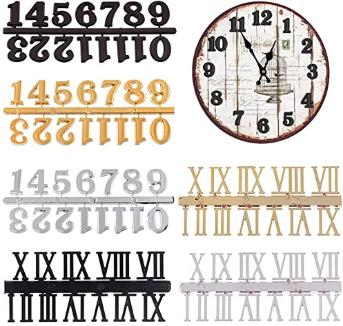 Kit Numeri per Orologio Numeri Romani Artigianato Fai da Te Fette Numeri Ritagli Ornamenti per Sostituzione di Design Riparazione Accessori per Orologi (Oro, Argento, Nero, 6 Pezzi)