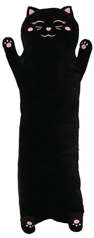 KUNSTIFY Seitenschläferkissen Katze Kuscheltier für Kinder, Schwangere und als Geschenkidee (150cm Schwarz)