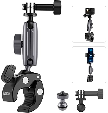 Bike Handlebar Clamp Mount Motorcycle Mount for GoPro Hero 13 12 11 10 9 8 7 Insta360 X5 X4 DJI Osmo Action 5 Pro 4 Action Cameras Accessories - 360 Degree Rotation