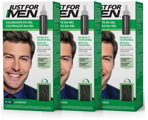 Just For Men Colorante en Gel, Tinte Pelo Hombre, Cubre Solo Las Canas, Restaurando El Color Original Para Una Apariencia Natural, Color Castaño Oscuro, H45 (3 Pack)