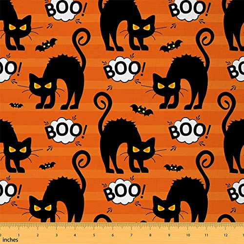 Halloween Katzenstoff Meterware Karikatur Fledermaus Polsterstoff Geometrischer Bunt Streifen Dekostoff Schwarz Gothic Wildtier Haustier Stoff für Außenbereich Polster Wohnakzente 920 x 150 (HxB)