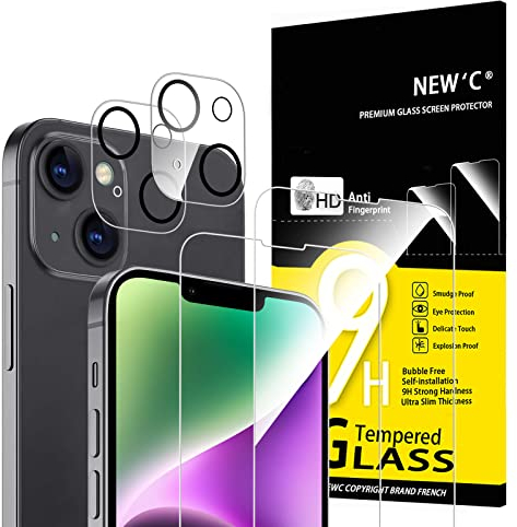 NEW'C für iPhone 14 für Panzerglas 6,1(2 Stück) und Kamera Panzer Schutz Glas für Kameraschutz (2 Stück) -kratzfest -keine Luftblasen -extrem widerstandsfähig -9H-Härteglas