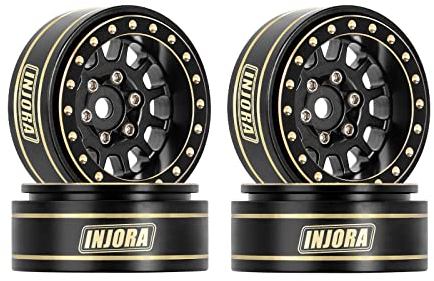 INJORA 1.0 Plus Messing Beadlock Felgen 4PCS 12-Speichen Räder für TRX4M SCX24 FCX24 1/24 1/18 RC Crawler, 42g/Stück(Schwarz)