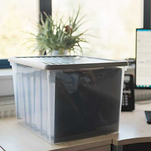 Wham Box & Lid - Stackable Plastic Storage Archive Clear/Steel 50 Litre (Pack 3)