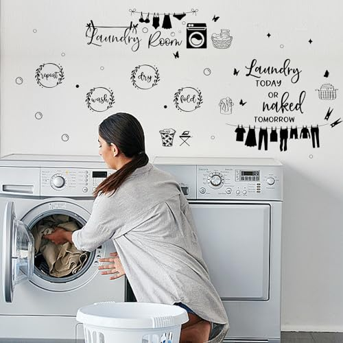 PLIGREAT Wäsche Zitate Wandtattoos Abnehmbare Vinyl schwarze Kunst Buchstaben Wandaufkleber für Wäsche Badezimmer Waschraum Wanddekorationen Home Indoor Wandkunst Dekor