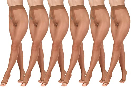 BANANALU 15 Den zehenfreie weiche Strumpfhose Toeless transparent Open Toe Toeless 15 Bronze 6er Set XXL