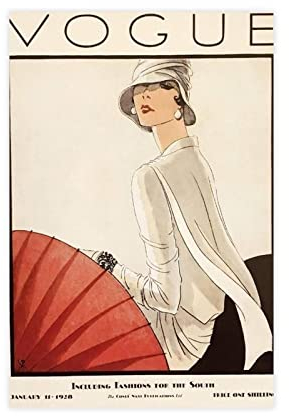 Wanddekoration Vintage Art Vogue Cover 1928 Frau mit Regenschirm Vintage Kunstdruck Bild Malerei Livin Leinwand Poster Wandkunst Dekor Druck Bild Gemälde für Wohnzimmer Schlafzimmer Dekoration