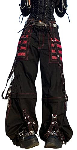 PDYLZWZY Damen Y2K Hose mit hoher Taille Gothic Baggy Gothic Cargohose Weites gerades Bein Punk-Hose Lose Hose Streetwear (Black, L)