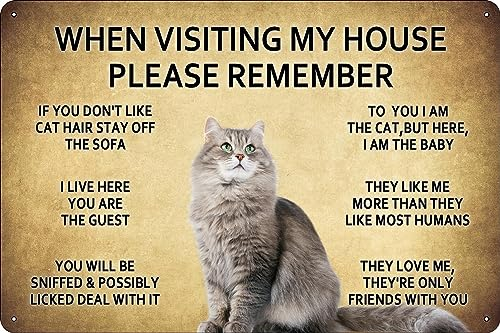 When Visiting My House Please Remember Vintage Cat Metal Tin Sign - 8x12 Inch - Perfect for Man Cave, Dining Room, Kitchen, Bathroom, or Garden Decor