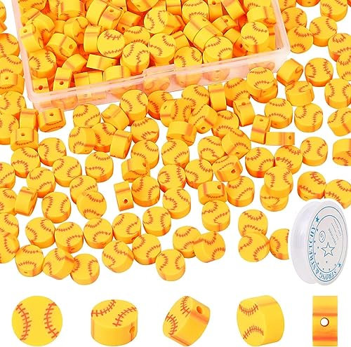EVERMARKET Baseball-Perlen, 100 Stück, Polymer, Rund, Baseball-Craftbeads, Beads, Gelb