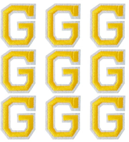 GYGYL Iron on Letters Patches, 9Pcs of 2 Inch Yellow Letter G Patches, Alphabet Embroidered Patch for Clothes, Dress, Hat, Socks, Jeans, DIY Accessories