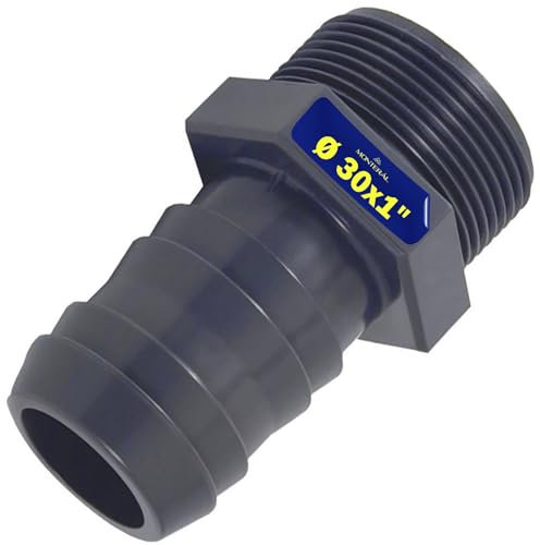 MONTERAL Raccordo Portagomma per Tubo Flessibile con Diametro Ø 30 mm e Filettatura Maschio 1” Realizzato in PVC U - Garanzia di 10 Anni
