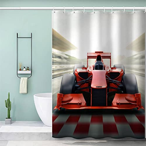 AKATIE Duschvorhang 180x180 Erwachsene Duschvorhang Formel-1-Auto 3D Motiv Schwer Stoff Polyester Badvorhang Extremsport Duschvorhang Waschbar Anti Schimmel