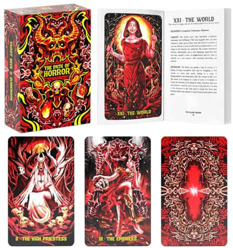 99FOX The Path of Horror Tarot Card Deck and Guidebook for Beginners Readers Creepy Themes Waterproof Cards Classic Pack Intuition Vintage Accessories Plastic Collection Design with Box