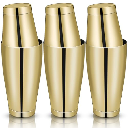 Sabary Shakers Bartending Boston Cocktail-Shaker, Gold, 6 Stück | Professionelles Bar-Getränke-Shaker-Set aus Edelstahl, auslaufsicher, beschwerter Boden für Zuhause, Bar
