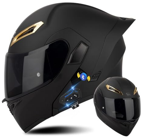 Bluetooth Cascos Modulares de Moto, Casco Abatible ECE Homologado, Casco Modular Integrado con Visera Solar Doble Antivaho y Forro Extraíble,Casco Cola Grande para Hombres Mujeres