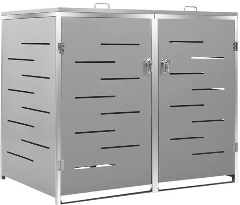 'vidaXL Double Wheelie Bin Shed - Stainless Steel and Galvanised Steel - Compact and Rust-Resistant - Lockable with Air Circulation