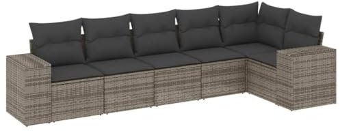 vidaXL Garten Sofagarnitur mit Kissen 6-TLG., Gartenmöbel Gartengarnitur, Sitzgruppe Sitzgarnitur, Lounge Sofa Garnitur Terrasse, Grau Poly Rattan