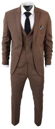 Costume Homme Classique pour 3 pièces Coupe ajustée Vintage pour Le Bureau Mariage ou soirée | Marron