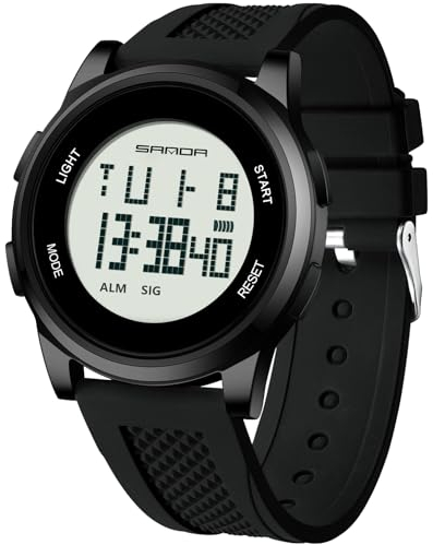 Herren Uhren für Herren Damen Unisex Uhr Ultradünne Minimalistische Sportuhr Digitaluhr Wasserdichte Uhren aus Legierung mit Alarm Licht Stoppuhr Kautschukband Multifunktions Armbanduhr (Schwarz)