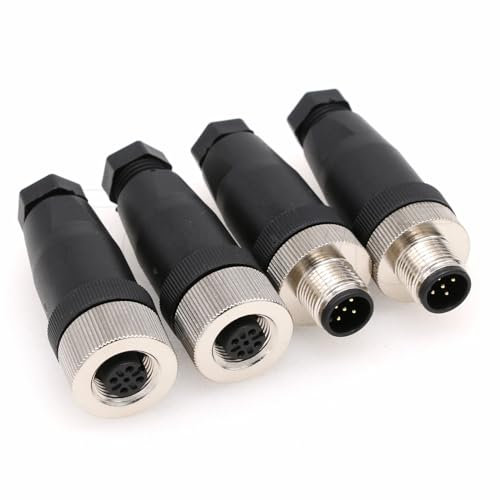 Eonvic 2 Sets M12 5-poliger Stecker und Buchse, A-Code, kreisförmiger Luftfahrtstecker, industrieller Sensor-Stecker, 60 V, 4 A, wasserdicht, gerade, 12 mm Stecker, Kabeladapter