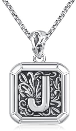 REDSUN Buchstabe Kette 925 Sterling Silber Buchstabe J Halskette Retro Oxidation Stil Anhänger Initiale Halskette Amulett Schmuck for Men Friend Brother Women