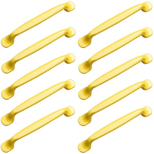ZESLIV 10 Stück Gelbe Möbelgriffe Stangengriffe, Küchen Schrankgriffe aus Aluminium, Bohrlochabstand 128mm, Küchengriffe Schubladengriff für Kinderzimmer Kleiderschrank
