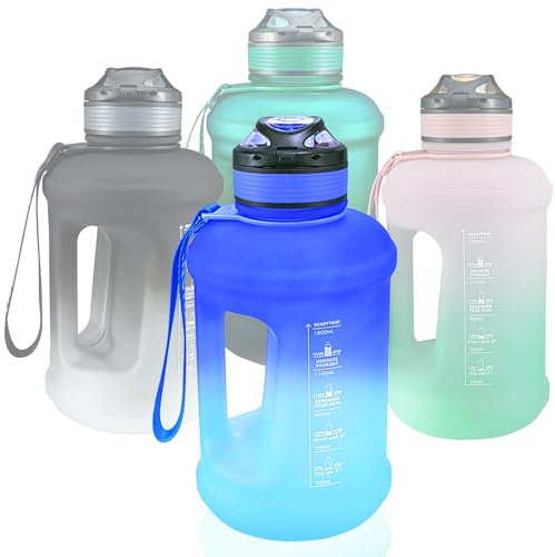 Goodatech Borraccia Sportiva, 1.8L/63 OZ, a Prova di Perdite, senza BPA, con Indicatore di Tempo, Riutilizzabile per Atletica, Ciclismo, Palestra, Ufficio, Viaggi all'Aperto (Blu)