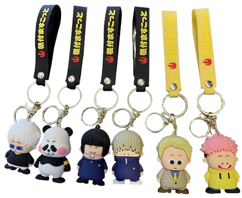 Anjinguang Anime JJK Schlüsselanhänger Gojo Satoru Figur Itadori Yuji Schlüsselanhänger Fushiguro Megumi Actionfiguren-Set Panda Statue Cartoon Rucksack Anhänger Hängende Schlüssel Geldbörse Charms,