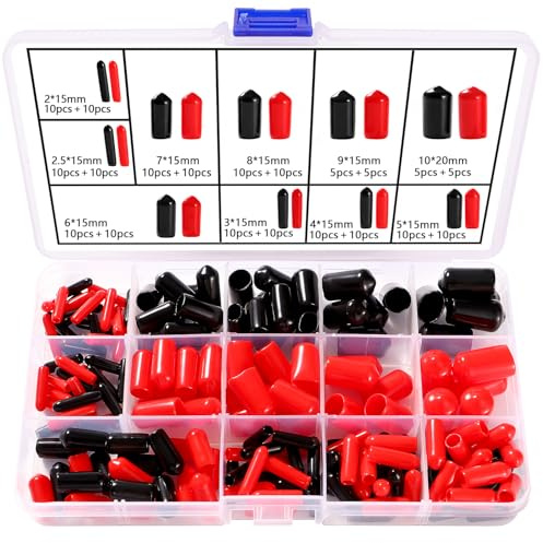 YIXISI 180 Stücke 10 Größen 2-10 mm Gummiendkappen Sortiment Set, Schraubengewindeschutz Rundrohr, Gummi Endkappen, Runde Flexible Endkappen aus Vinyl, für Schrauben, Rohre, Kabel