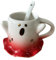 KKGUD Novità Mini tazza in ceramica, 127,6 g, tazza da caffè con cucchiaio, fantasma spaventoso (bianco + rosso)