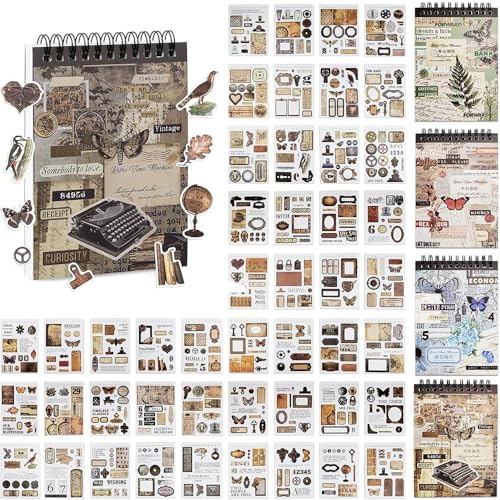 OSLEY Scrapbook Stickers Book, 50 Blatt Washi Ästhetische Vintage Scrapbooking Aufkleber für Fotoalbum,Scrapbooking,Bullet Journal Zubehör,Kalendern,DIY Art Notizbuch