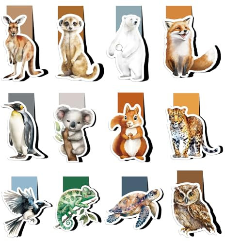 BETESSIN Magnetische Lesezeichen Kinder - 12x Tiere Lesezeichen Kinder Einschulung Geschenk - Schultüte Füllung - Kleine Geschenke für Schüler und Buchliebhaber - Mitgebsel Kindergeburtstag