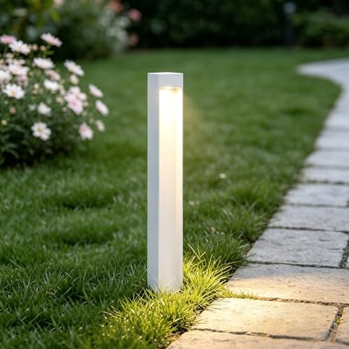 Mai & Mai Wegeleuchten Außen Strom 60mm Pollerleuchte IP65 3000K | Gartenlampen für Draußen Strom, 5W Außenleuchte Stehlampe für Gartenweg, 6x6x60cm, Sandweiß, BaldersLights