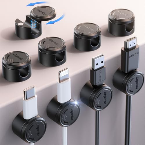 9 Pack Cable Tidy Clips, Chfeila [360°Rotating & Twist-Lock] Magnetic Cable Management, Self Adhesive Phone Charger Wire Organiser, Cord Holder for USB/HDMI/PC/Car/Wall - Home, Office Desk Accessories